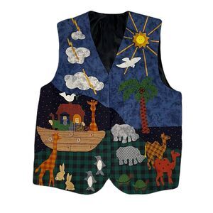 Vintage Handmade Animal Patchwork Vest Size XL Noahs Ark Novelty Folk Art Quirky